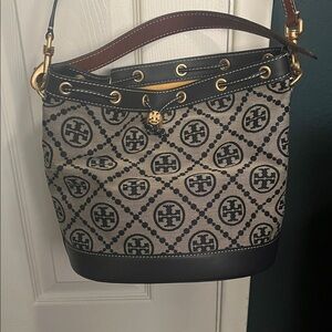 Tory Burch Navy Blue and Brown Patterned Shoulder Bag